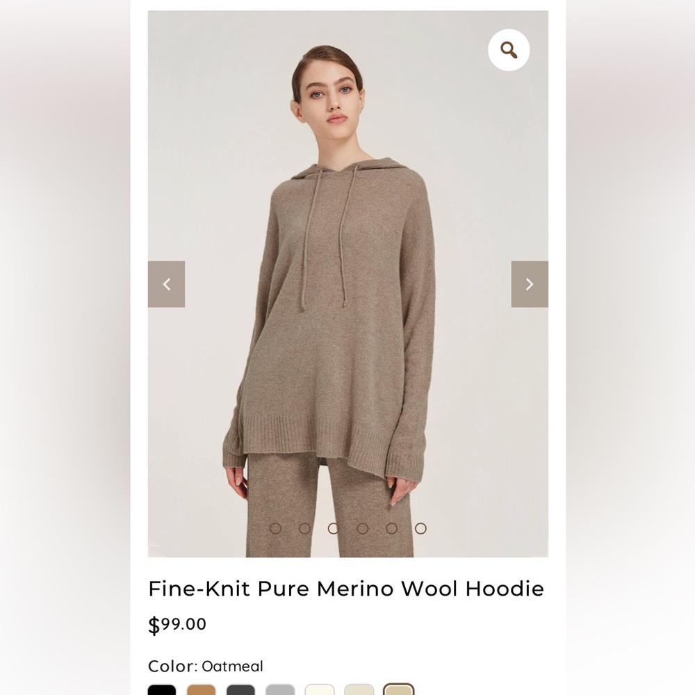 NWOT Fine Knit Pure Merino Wool Hoodie